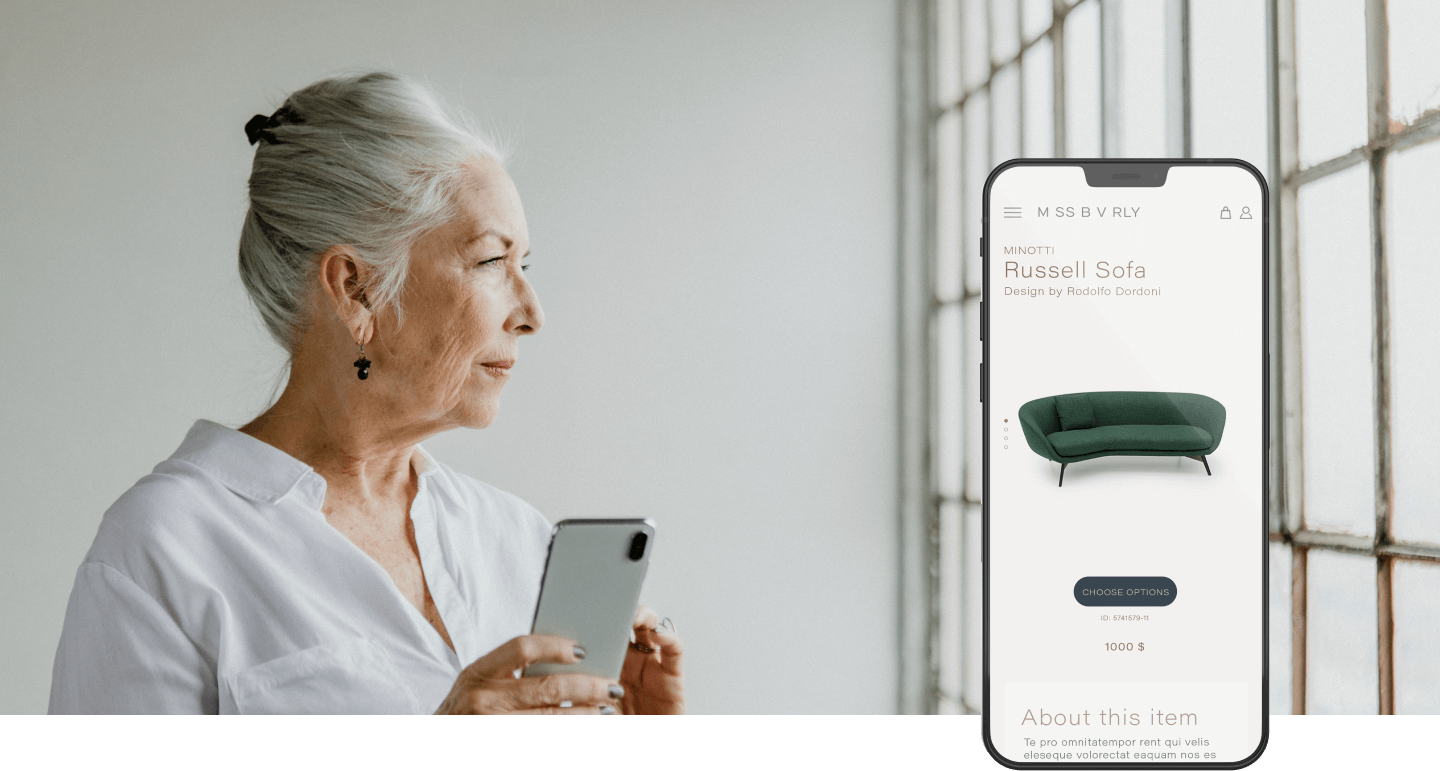 Woman holding the phone. Application view.